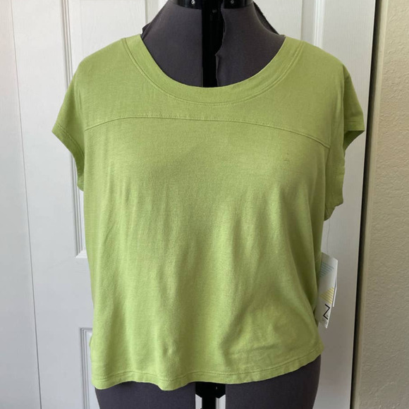 NWT Z by Zella Cotton Blend Green Kyla Scoop Neck Cap Sleeve Shirt • Size L 🗣 - Picture 2 of 3